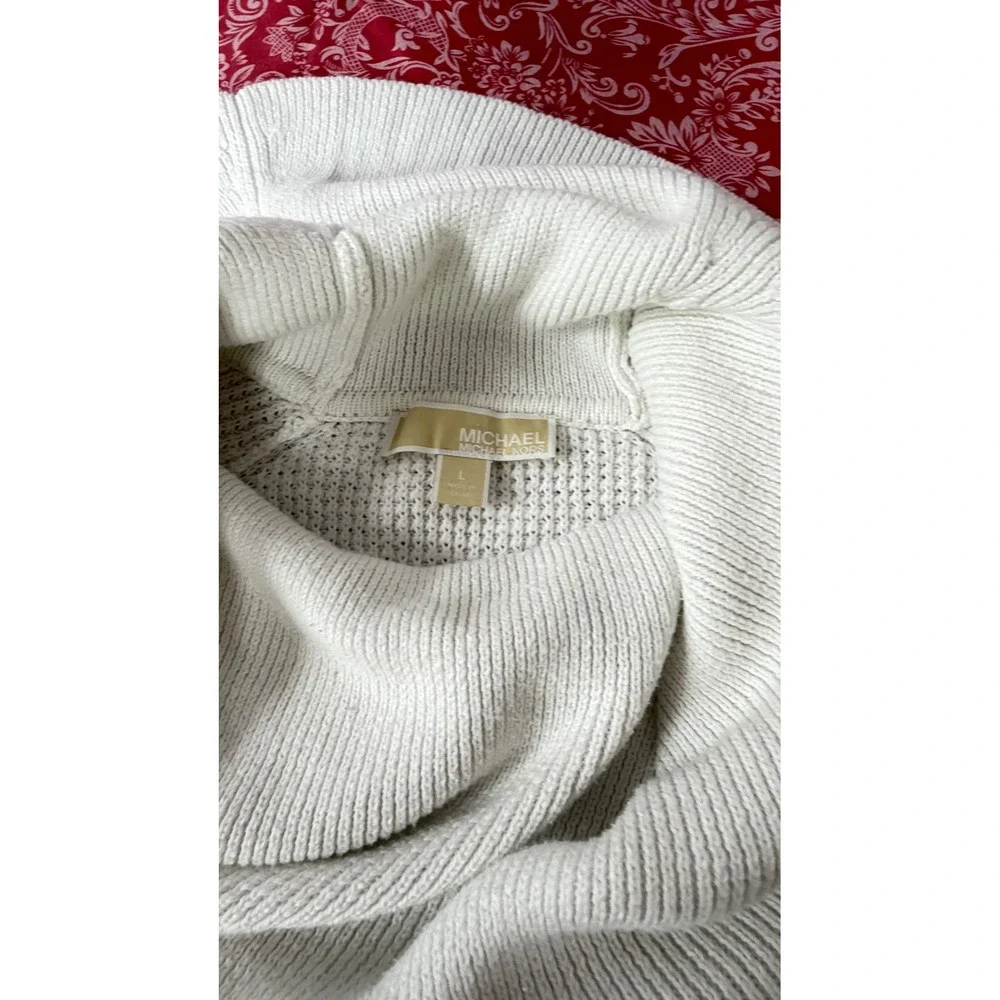 Michael Kors Womens White Waffle Knit Cowl Neck Pullover Sweater Large